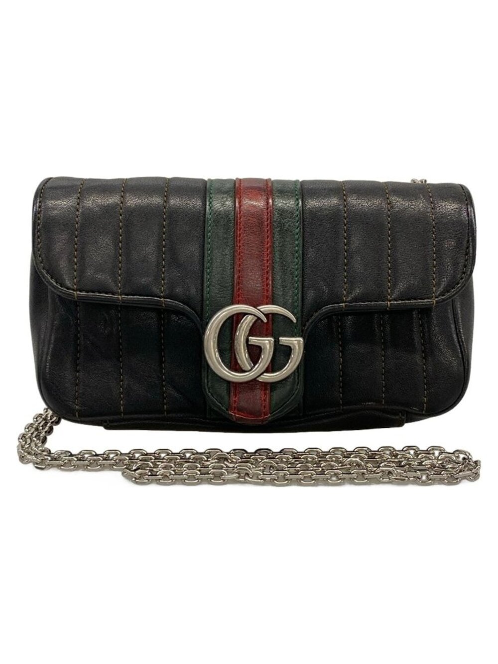 Gucci Shoulder Bag Jet Set GG Marmont Small Black Red Multi Lambskin